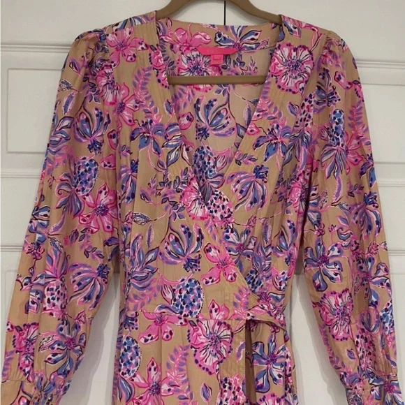 Lilly Pulitzer Pink and Tan Floral Midi Dress - Picture 1 of 4